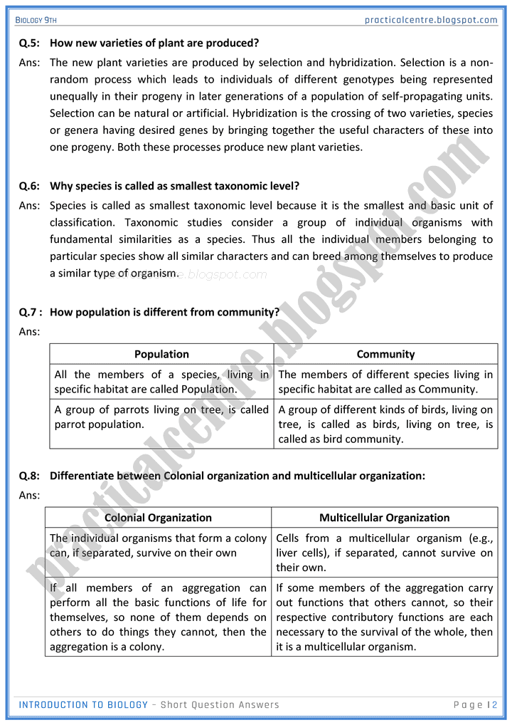 introduction-to-biology-short-question-answers-biology-9th-notes