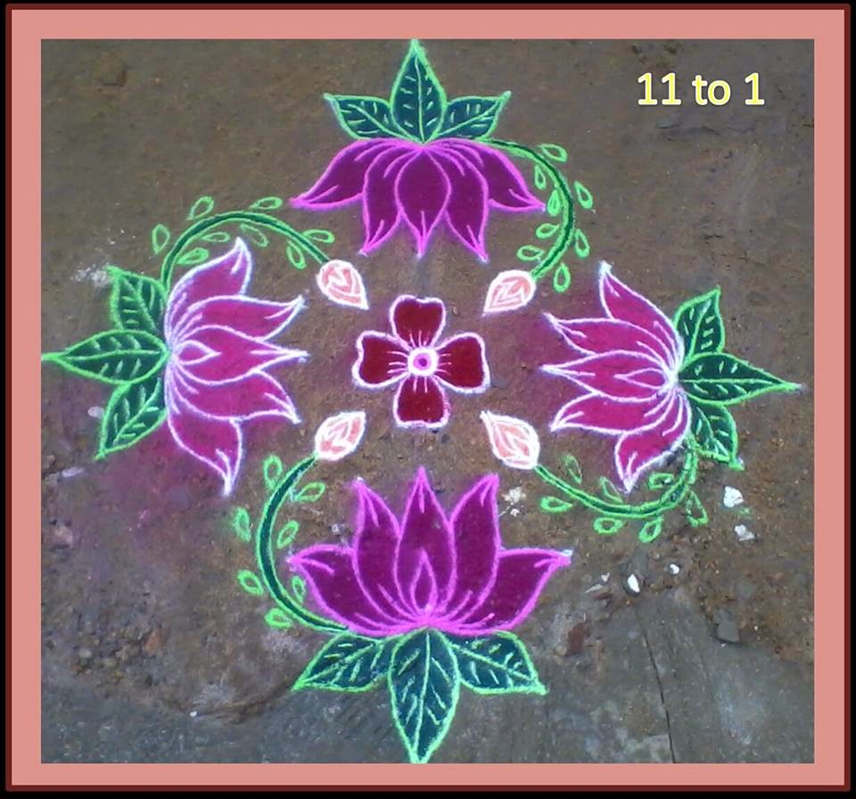 MEHANDI DESIGNS WORLD FOUR LOTUS FLOWERS RANGOLI DESIGN