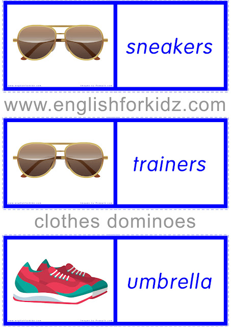 Printable ESL game -- clothes and accessories domino