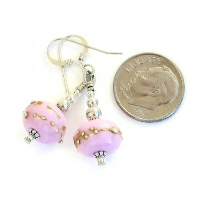 handmade pink lampwork earrings gift for her