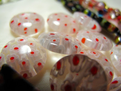 pandora style beads white with red dots