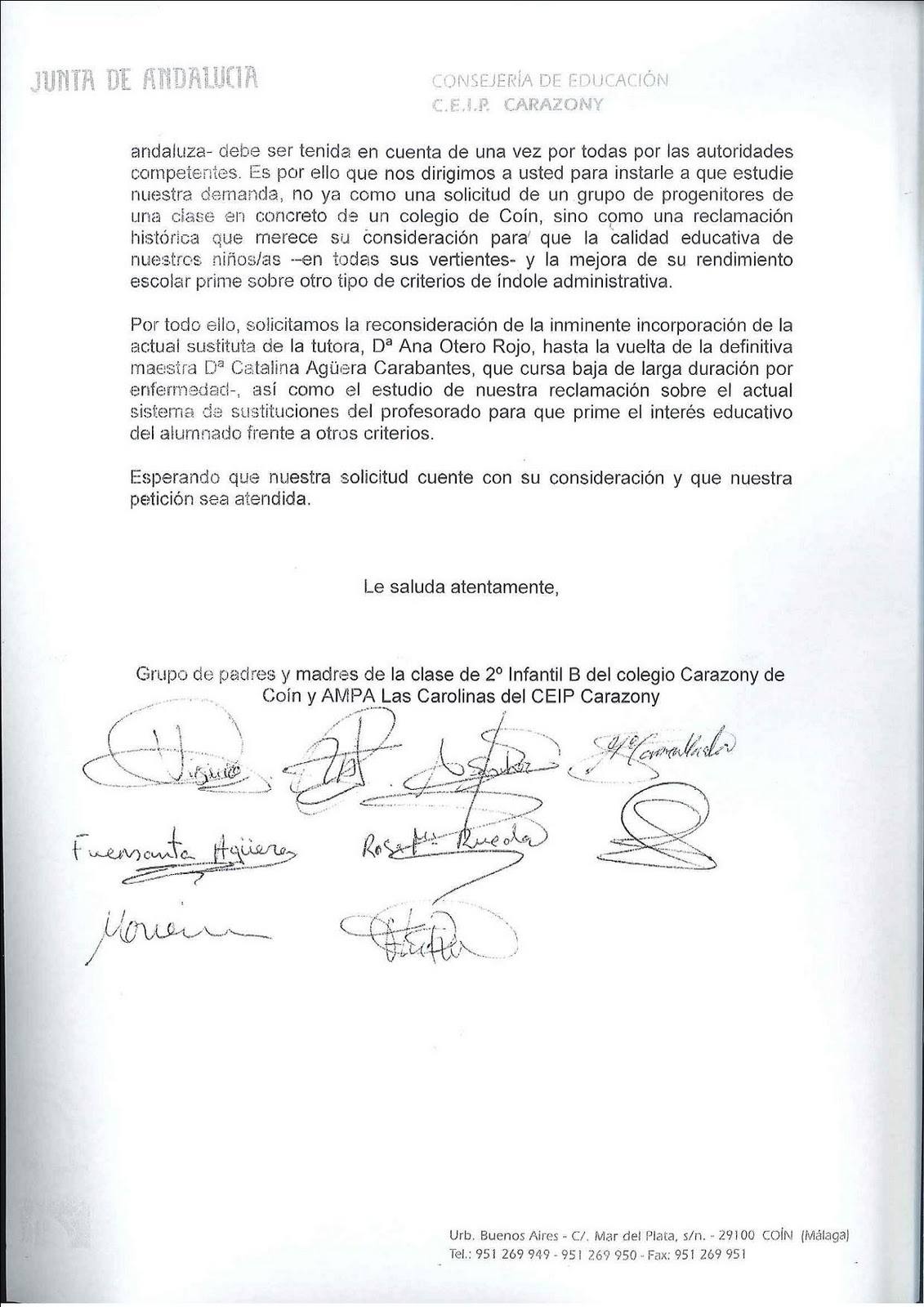 AMPA Las Carolinas_CEIP Carazony Coín (Málaga): Carta al 