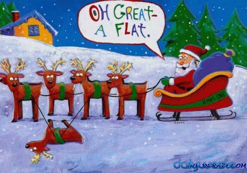funny christmas card santa gets a flat