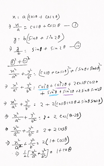 X=a(cosθ+cos2θ),y=b(sinθ+sin2θ) Remove θ By applying Elimination Methods ??