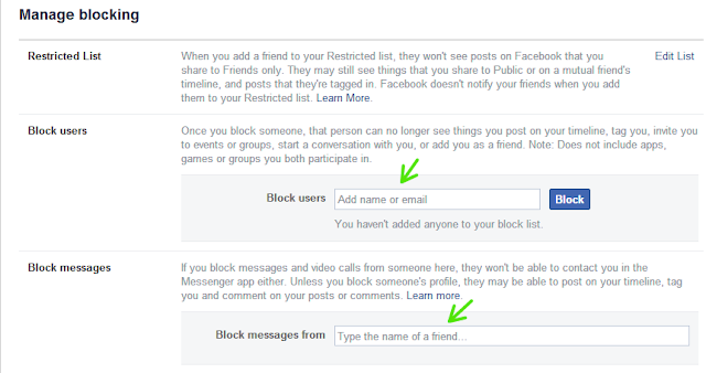 manage blocking in facebook