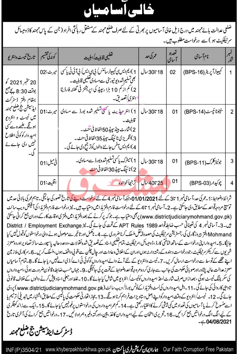 Latest Jobs in District And Session Court 2021- Download Application Form