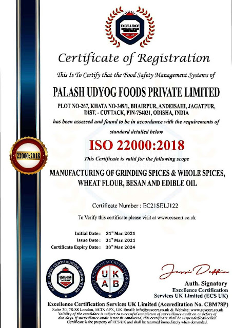 Palash Udyog is Certified as Quality Food Products Manufacturer in India with Exports