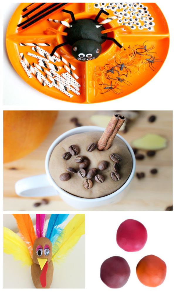 Fall play dough crafts, recipes, and activities for kids.  How to make a variety of no-cook clay including pumpkin & apple. #fallplaydough #fallplaydoughrecipes #fallcrafts #nocookplaydoughrecipes #nocookplaydough #nocookclayrecipe #playclay #pumpkinclay #appleplaydough #fallclayprojects #growingajeweledrose #activitiesforkids