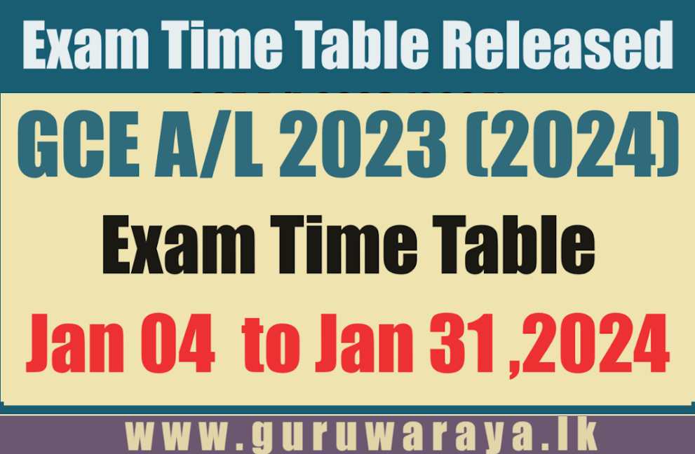 GCE A/L 2023 Exam Time Table