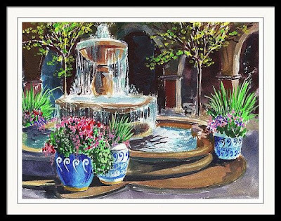Bestselling Painting of Fountain in Courtyard by artist Irina Sztukowski