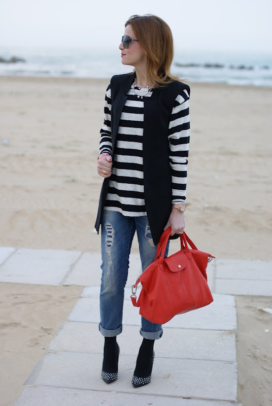 Longchamp Le Pliage cuir, Fashion and Cookies, striped top