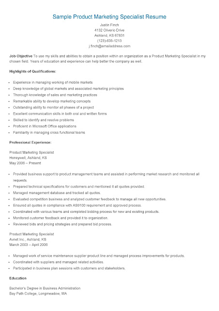 Sample Product Marketing Specialist Resume