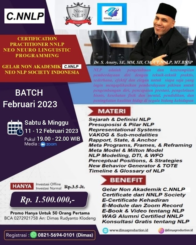 WA.0821-5694-0101 | Certified Neo Neuro Linguistic Programming Practitioner (C.NNLP) 11 Februari 2023