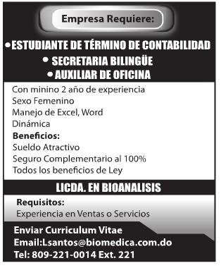 #Trabajo Empresa Biomedica tiene 4 #Vacantes Envia tu CV