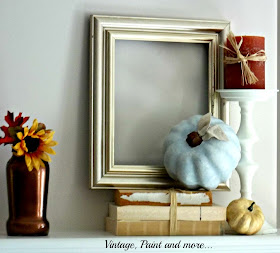 Vintage, Paint and more... vintage fall mantel of metallics and powder blues with white