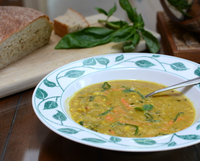 Curried Corn Chowder with Coconut Milk, another easy summer soup ♥ AVeggieVenture.com. Fresh & Seasonal. Lovely Golden Color. Vegetarian, Easily Made Vegan.