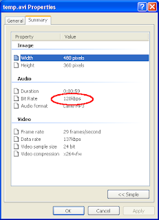 Jot down the audio bitrate.