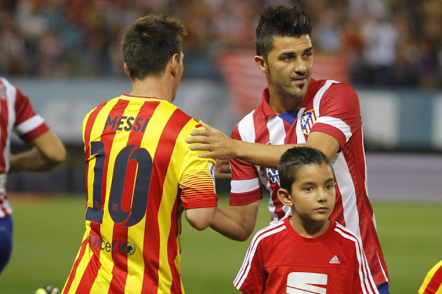 Lionel Messi and David Villa in Super Copa Clash between Atlectio Madrid and Barca