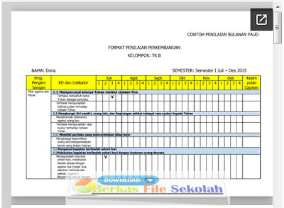 Contoh Format Penilaian Bulanan PAUD Kurikulum 2013 - Berkas File Sekolah