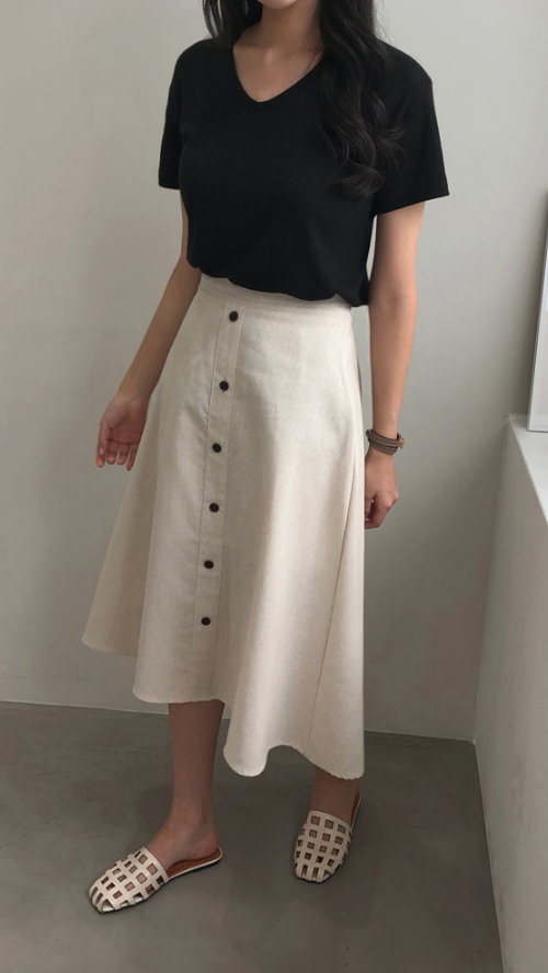 Button-Front Flared Skirt