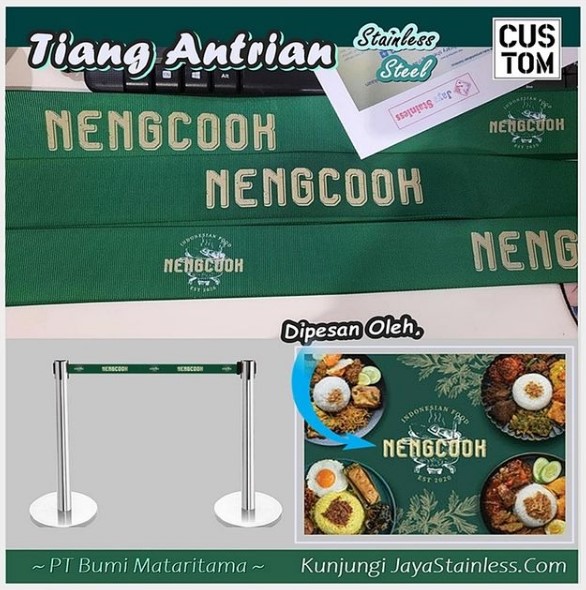 Tiang pembatas antrian stainless steel pesanan Nengcook (Restoran Kelapa Gading)