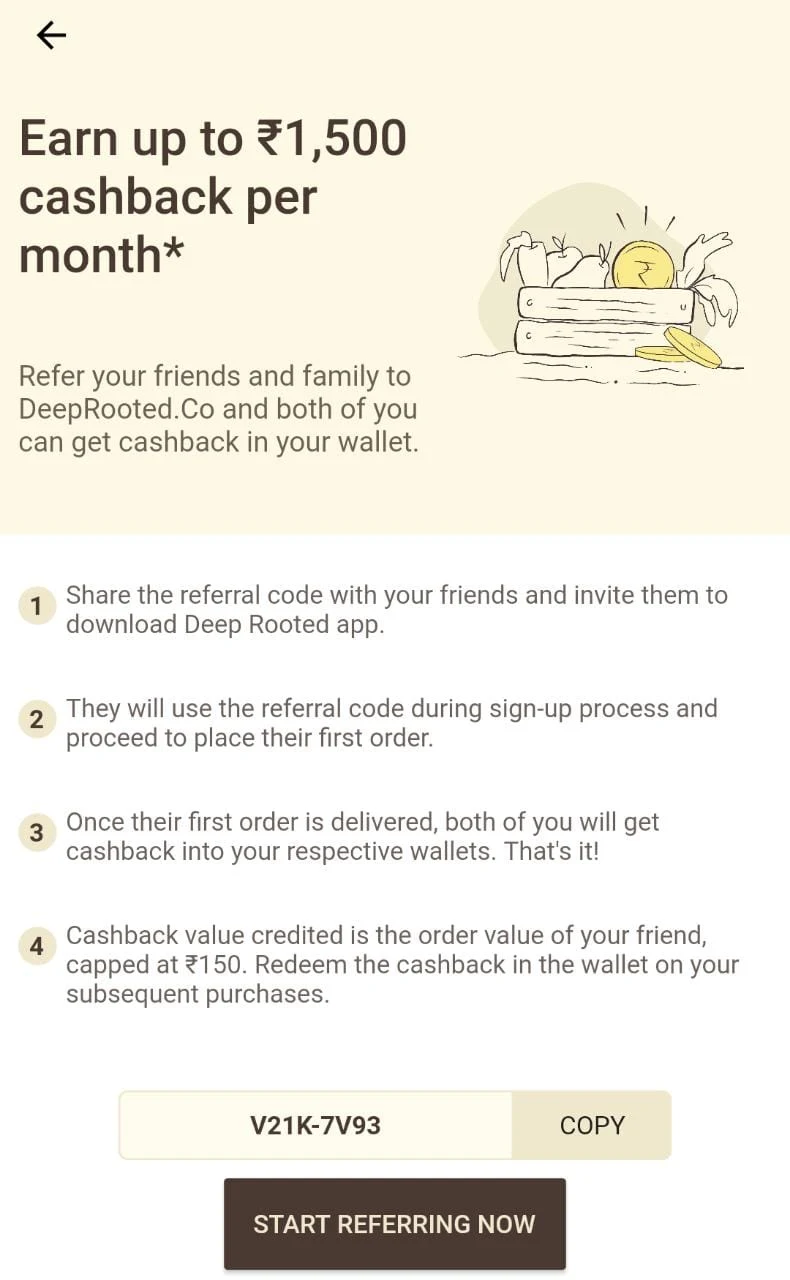 how to refer in deep rooted, how to use referral code in deep rooted, how to apply referral code in deep rooted, where is my deep rooted referral code