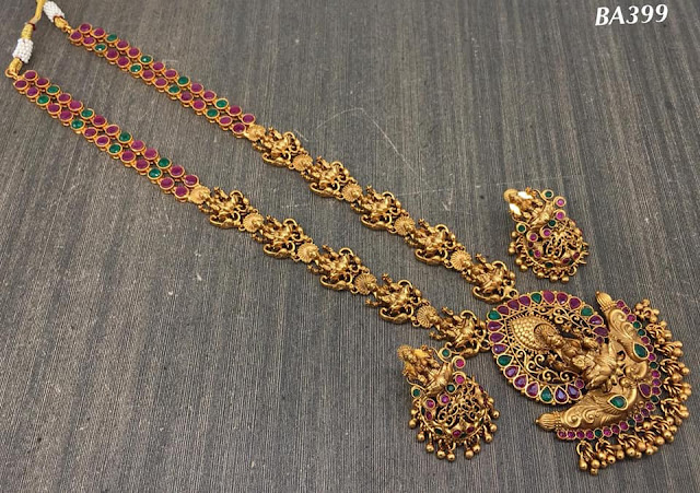 Long Necklace Designs With Lakshmi Pendant 
