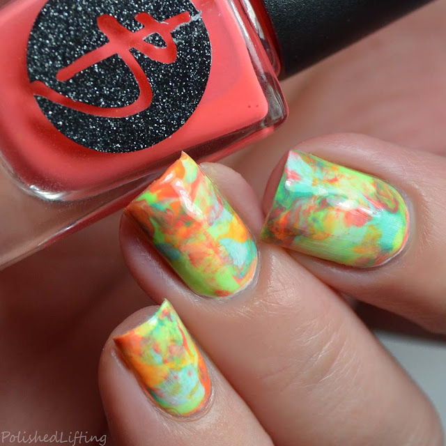neon rainbow smoosh nail art
