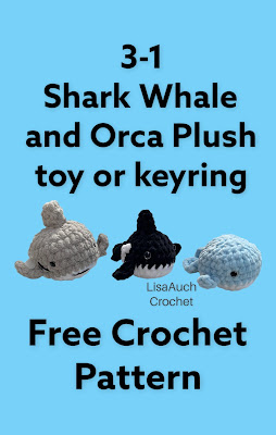 Shark, orca, whale keyring pattern free (small crochet shark plush toy)