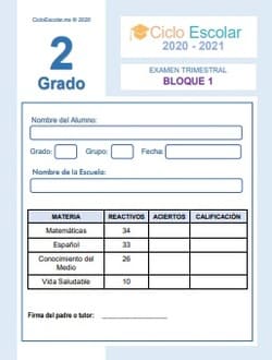 Examen Trimestral Bloque 1 Segundo grado 2020-2021