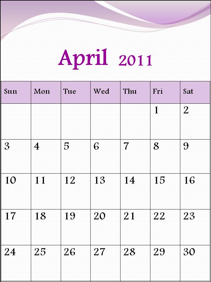 may 2011 calendar printable pdf. Blank Calendar April 2011 Pdf