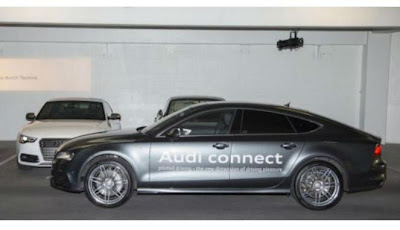 Mobil modifikasi Audi A7 yang bisa parkir sendiri di sebuah hotel di Las Vegas, AS