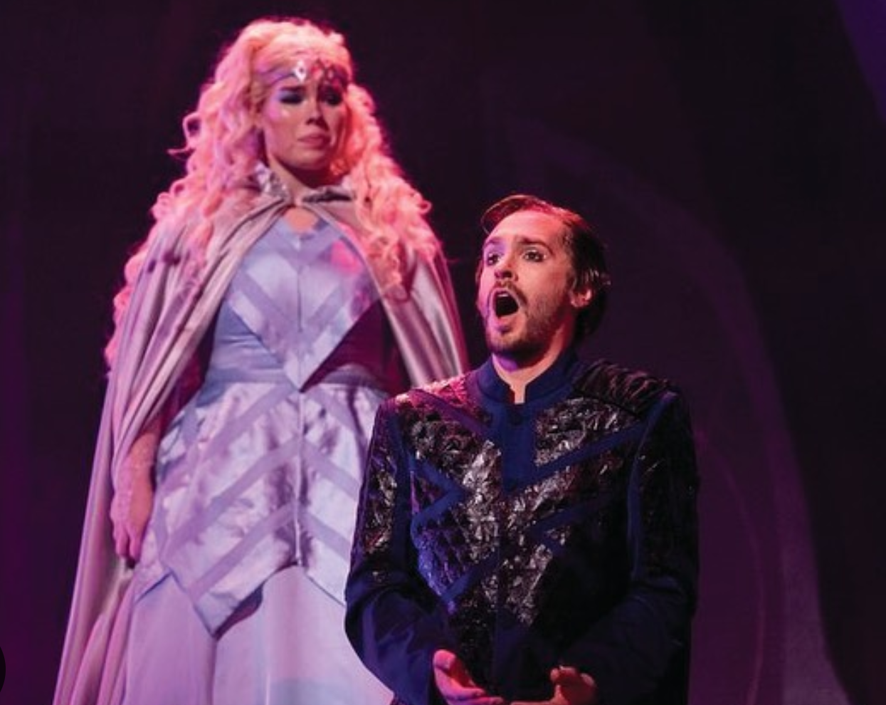IN REVIEW: soprano CAROLYN ORR as Angelica (left) and tenor DAVID MAIZE as Medoro (right) in A.J. Fletcher Opera Institute's February 2023 production of Franz Joseph Haydn's ORLANDO PALADINO [Photograph by Allison Lee Isley, © by A.J. Fletcher Opera Institute/University of North Carolina School of the Arts]