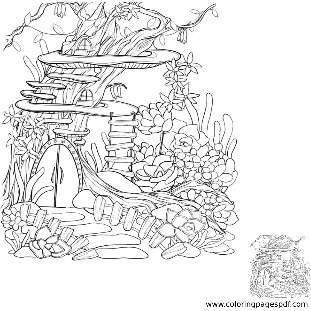 Coloring Page Of A Fairy Tree House