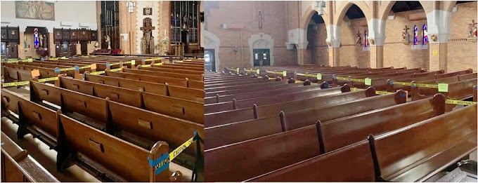 Iglesias católicas reabiertas en NY parecen escenas de crimen con cintas policiales para distancia social