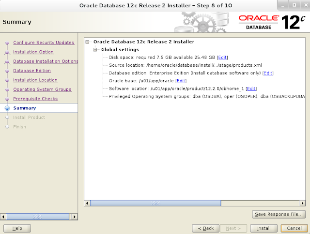 Installing oracle database 12c r2 on Linux wizard screen 7