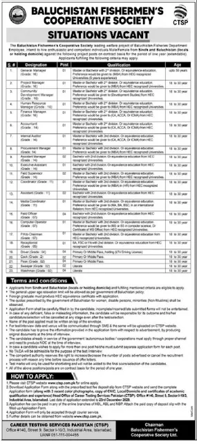 Baluchistan-Fishermens-Cooperative-Society-Jobs-2020 Apply-Online-via ctsp