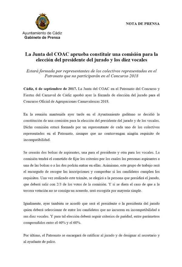 La Junta del COAC aprueba constituir una comisión para la elección del presidente del jurado y los diez vocales
