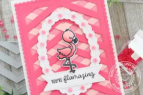 Sunny Studio Stamps: Frilly Frames Dies Fancy Frames Dies Fabulous Flamingos Happy Word Cards by Angelica Conrad and Juliana Michaels