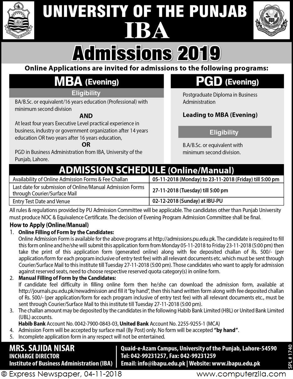 Admissions Open For Spring 2019 At PU Lahore Campus