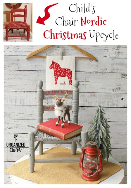 Rustic Barn Red Child's Chair Gets A Christmas Nordic Makeover #Nordicpattern #stencil #NordicChristmas #Christmasdecor