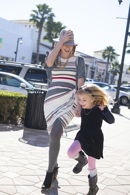 Amy West and daughter in looks by Anthropologie and Kids Gap