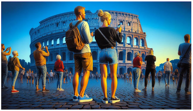 «Kveldsmaleri» fra Colosseum i Roma. Laget ved hjelp av KI og PhotoShop. «Kveldsmaleri» fra Colosseum i Roma. Laget ved hjelp av KI og PhotoShop.