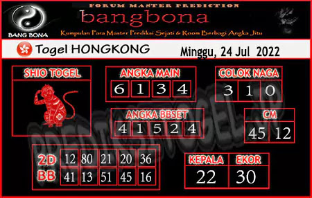 Prediksi HK Bang Bona Minggu 24 Juli 2022