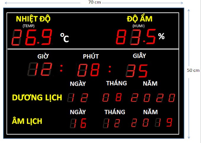 Đồng hồ Nhiệt độ - Độ ẩm - Lịch Dương - Lịch Âm