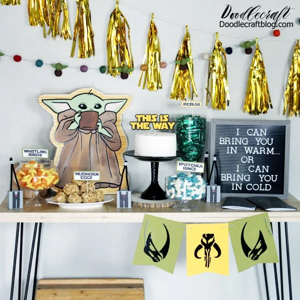 The Child baby yoda inspired birthday party decorations, fun food and party favors diy.