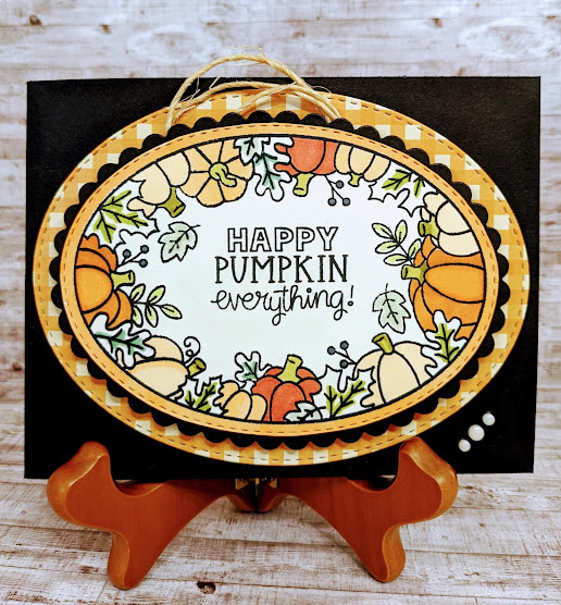 Happy pumpkin everything by Tracy Grauer features Autumn Paper Pad, Autumn Oval, and Oval Frames by Newton's Nook Designs; #inkypaws, #newtonsnook, #autumncards, #pumpkincards, #fallcards, #cardmaking
