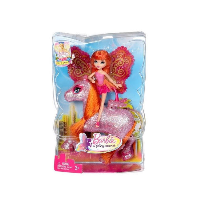 Mini poupée et poney oranges du film Barbie et Le Secret des Fées.