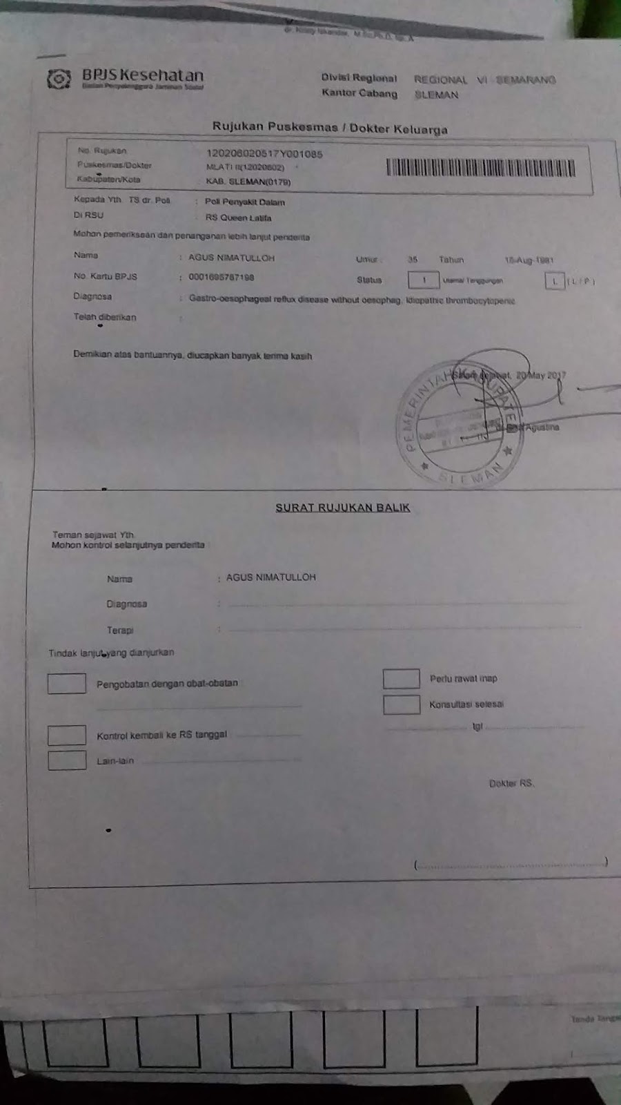 Contoh Surat Rujukan Bpjs Dari Faskes 1 Satu