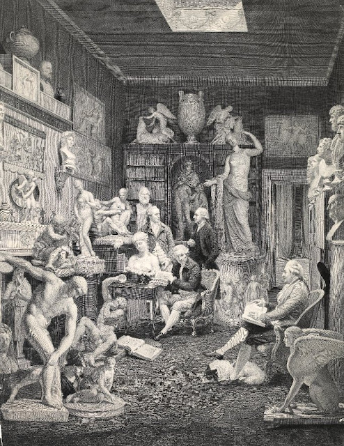 The Towneley Museum    Print by William Henry Worthington after Johan Joseph Zoffany (1833)  Charles Townley is in the chair to the right.    © Trustees of the British Museum